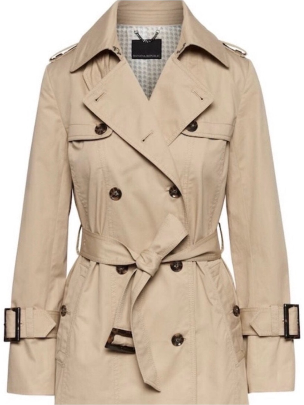 Banana Republic Tan Trench Coat Jacket with Gray Patterned Lining size XS